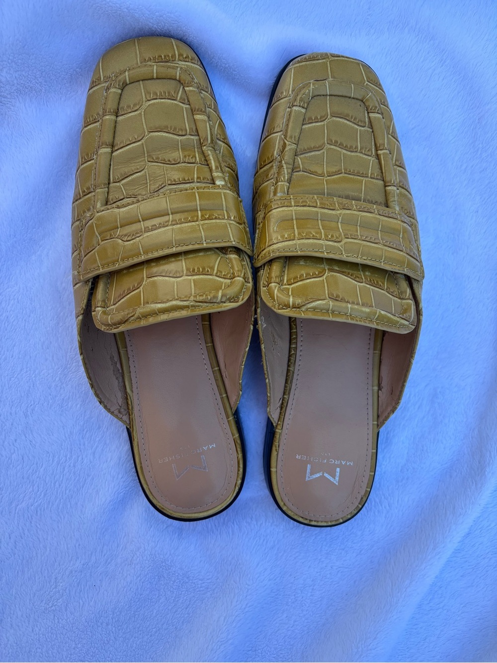 MARC FISHER Yellow Croc-Embossed Slip-On Loafers